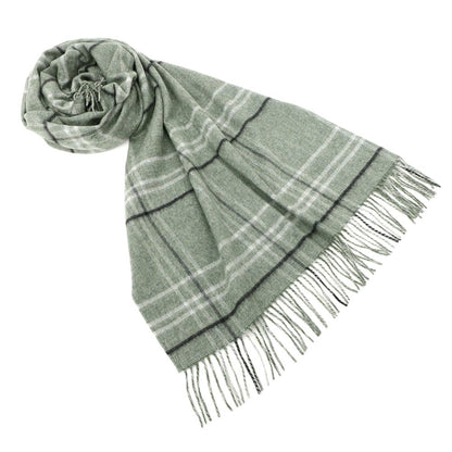 [Used] Glen Prince Cashmere Check Fringe Scarf Sage Green [GRN] [A/W] [Condition Rank B] ​​[Unisex] [768796]