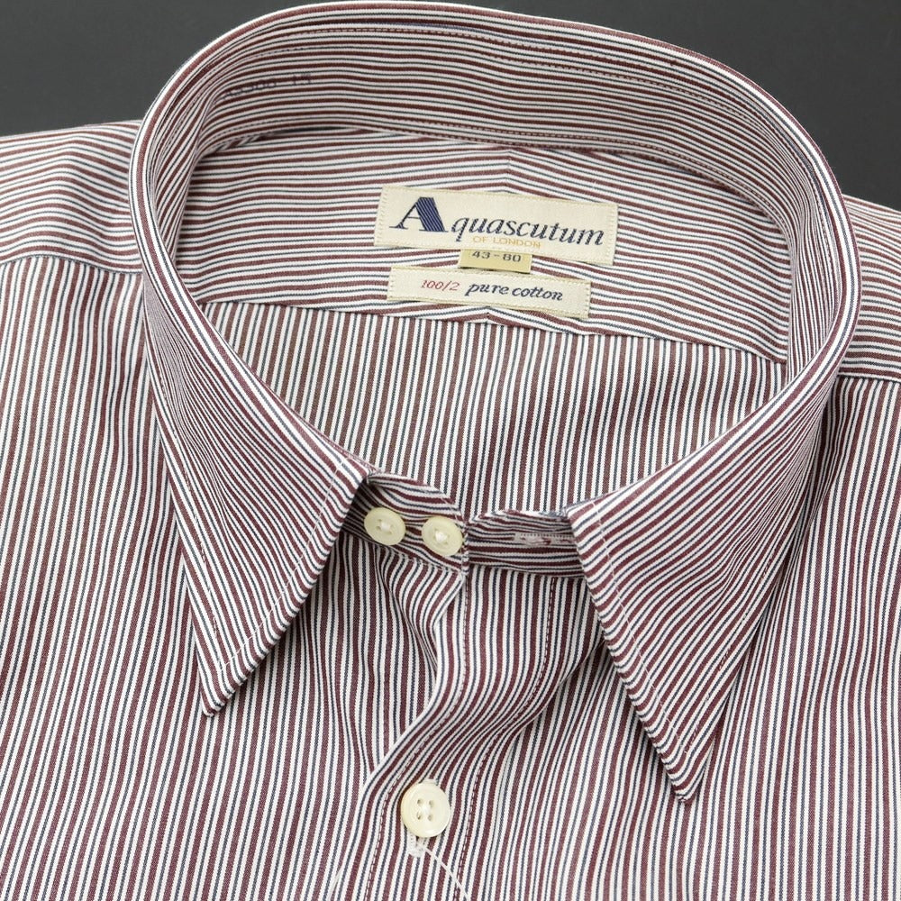 [Used] Aquascutum Cotton Striped Regular Collar Casual Shirt White x Brown [Size 43-80] [BRW] [S/S/A/W] [Condition Rank A] [Men&