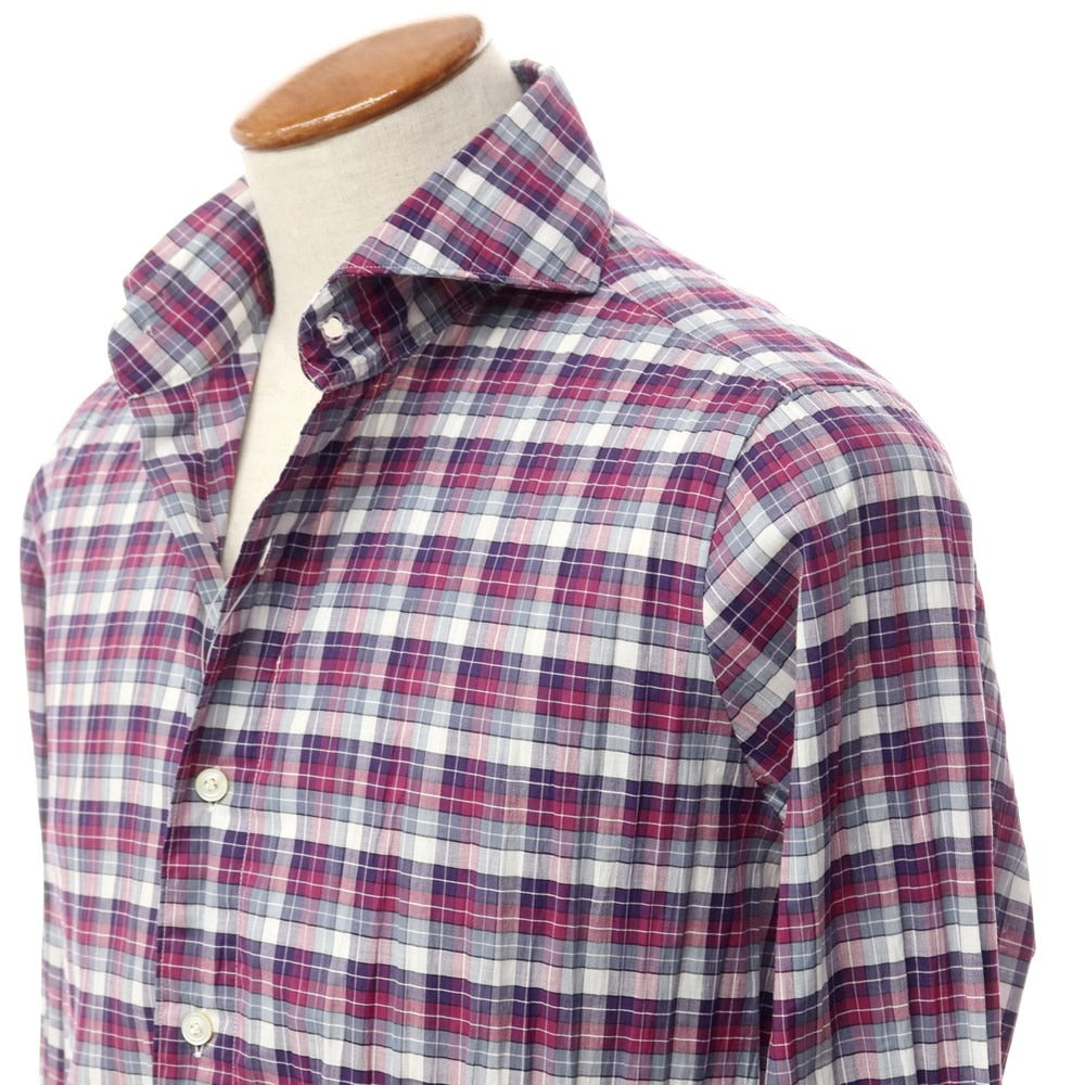 [Used] Finamore Cotton Check Horizontal Collar Casual Shirt Purple x Gray x White [Size 39] [PUP] [S/S] [Condition Rank C] [Men&