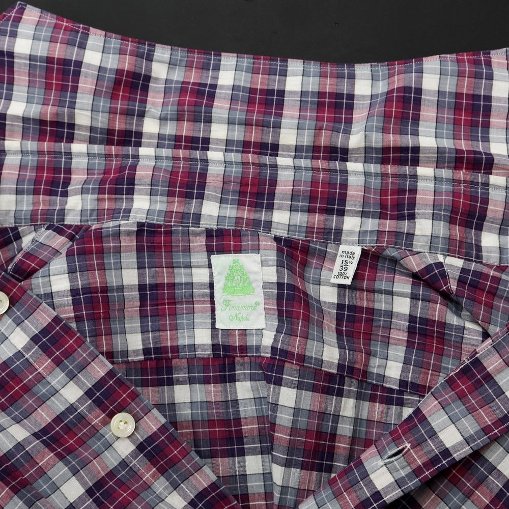 [Used] Finamore Cotton Check Horizontal Collar Casual Shirt Purple x Gray x White [Size 39] [PUP] [S/S] [Condition Rank C] [Men&