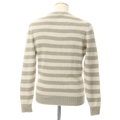 [Used] SCAGLIONE mid-gauge silk striped crew neck knit, moss gray x beige [M] [Condition: C] [Men&