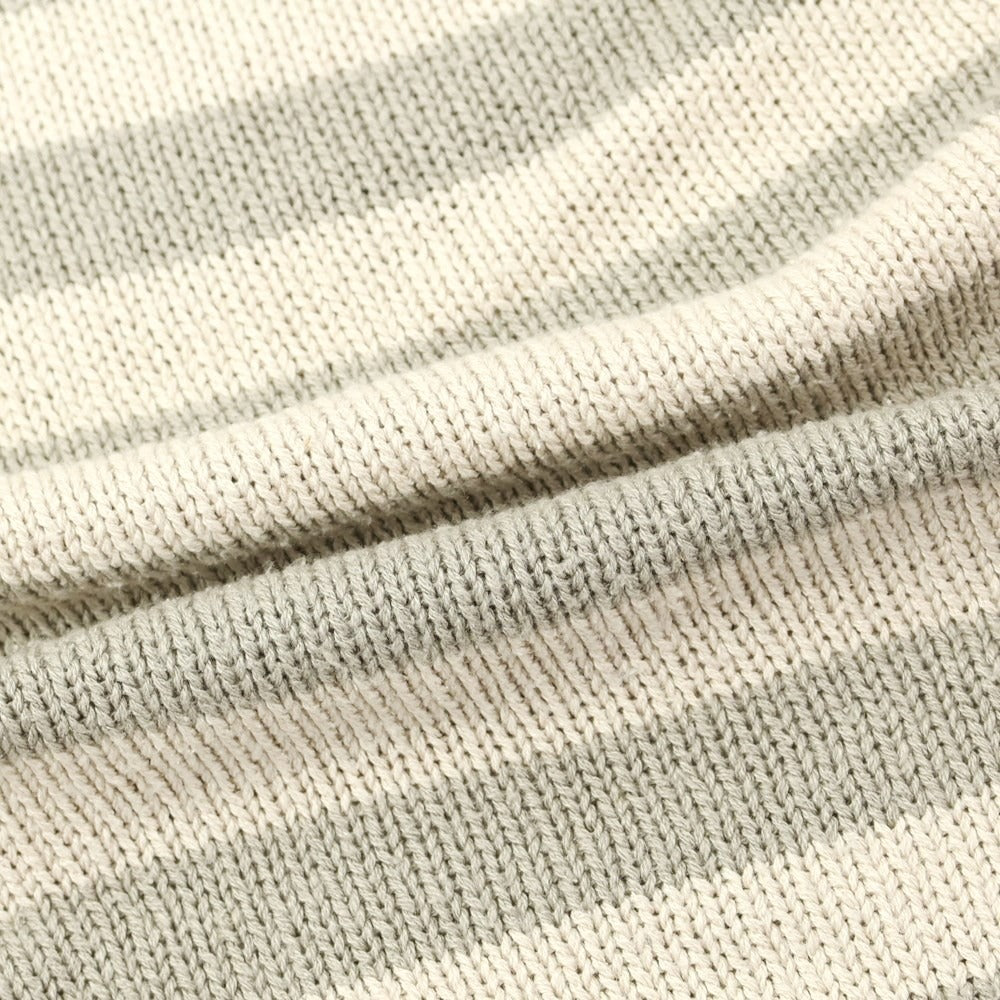 [Used] SCAGLIONE mid-gauge silk striped crew neck knit, moss gray x beige [M] [Condition: C] [Men&