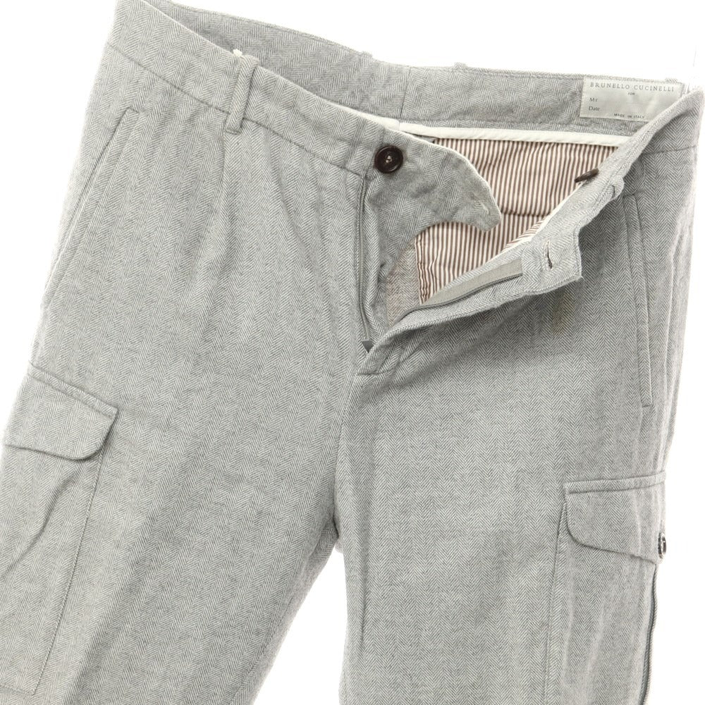 [Used] Brunello Cucinelli Herringbone Cotton Cargo Pants Gray x White [Size 46] [GRY] [A/W] [Condition Rank D] [Men&