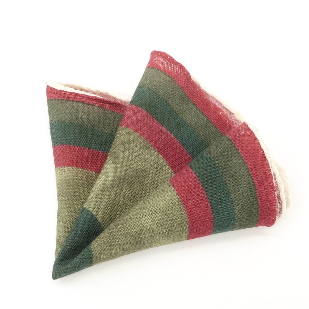 [Used] RODA Wool Silk Circle Pocket Square Olive Green x Red [GRN] [A/W] [Condition Rank B] ​​[Men&