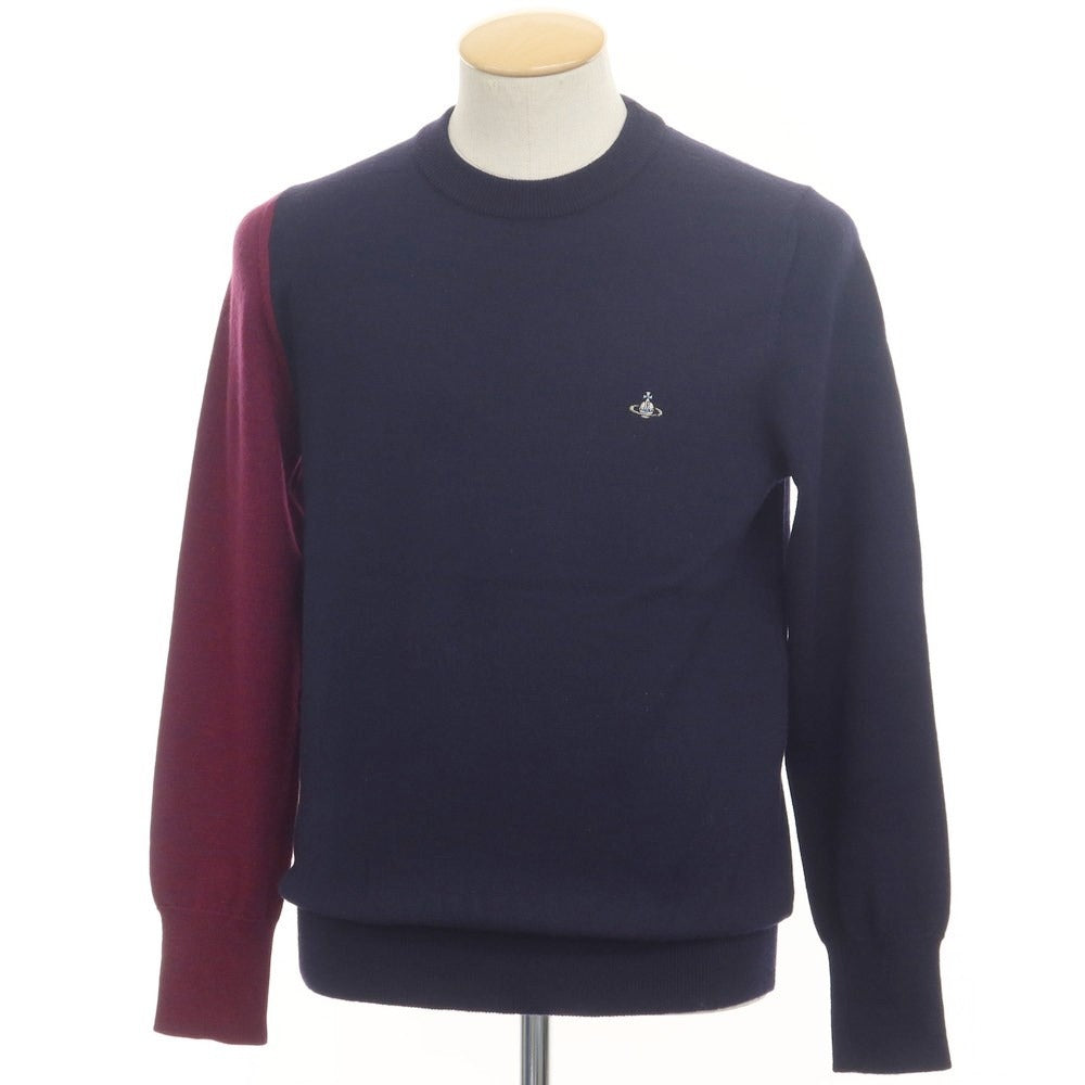 【中古】ヴィヴィアンウエストウッドマン Vivienne WestwoodMAN ウール クルーネック プルオーバーニット ネイビーxパープル【サイズ44】【NVY】【A/W】【状態ランクB】【メンズ】【768885】
