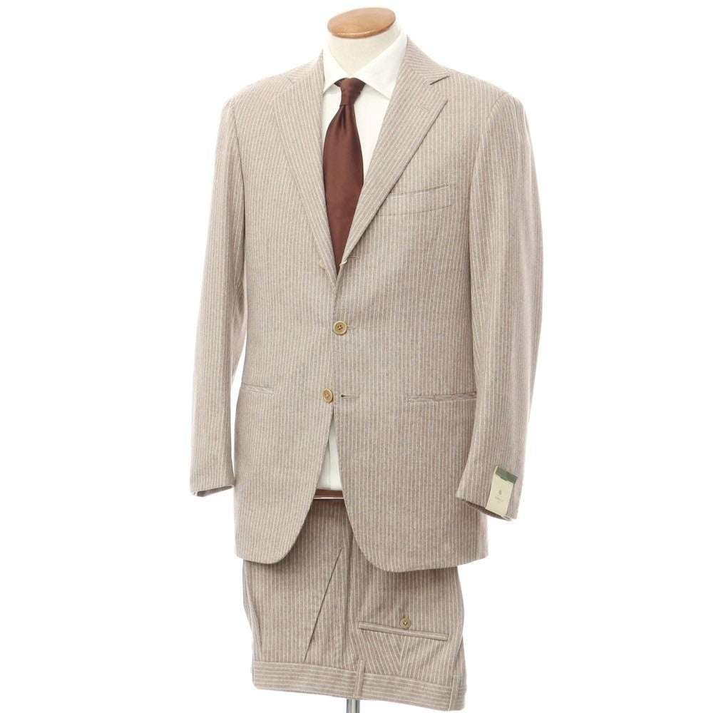 [Used] [Unused] Luigi Borrelli Wool Cashmere Striped 3-Button Suit Greige x White [46] [Condition Rank S] [Men&