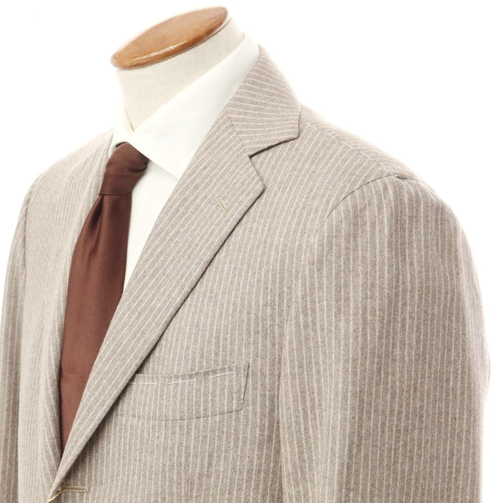 [Used] [Unused] Luigi Borrelli Wool Cashmere Striped 3-Button Suit Greige x White [46] [Condition Rank S] [Men&