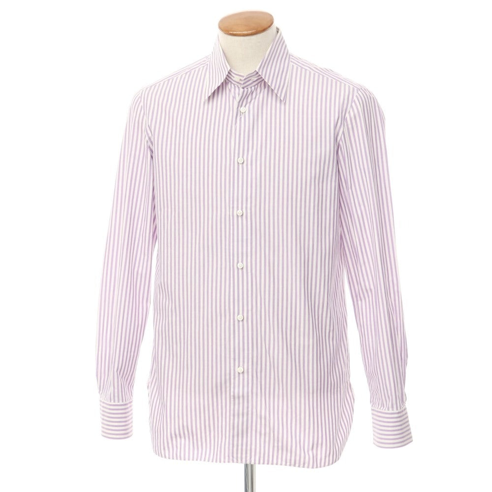 [Used] Luigi Borrelli Cotton Striped Regular Collar Dress Shirt White x Purple [Size 39] [PUP] [S/S/A/W] [Condition Rank C] [Men&