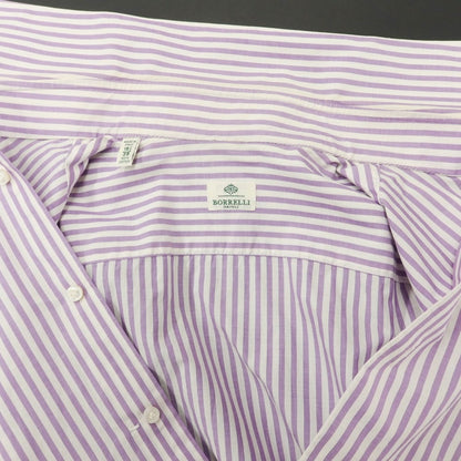 [Used] Luigi Borrelli Cotton Striped Regular Collar Dress Shirt White x Purple [Size 39] [PUP] [S/S/A/W] [Condition Rank C] [Men&