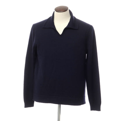 [Used] Dunhill wool long sleeve skipper polo knit navy [Size L] [NVY] [A/W] [Condition rank B] ​​[Men&