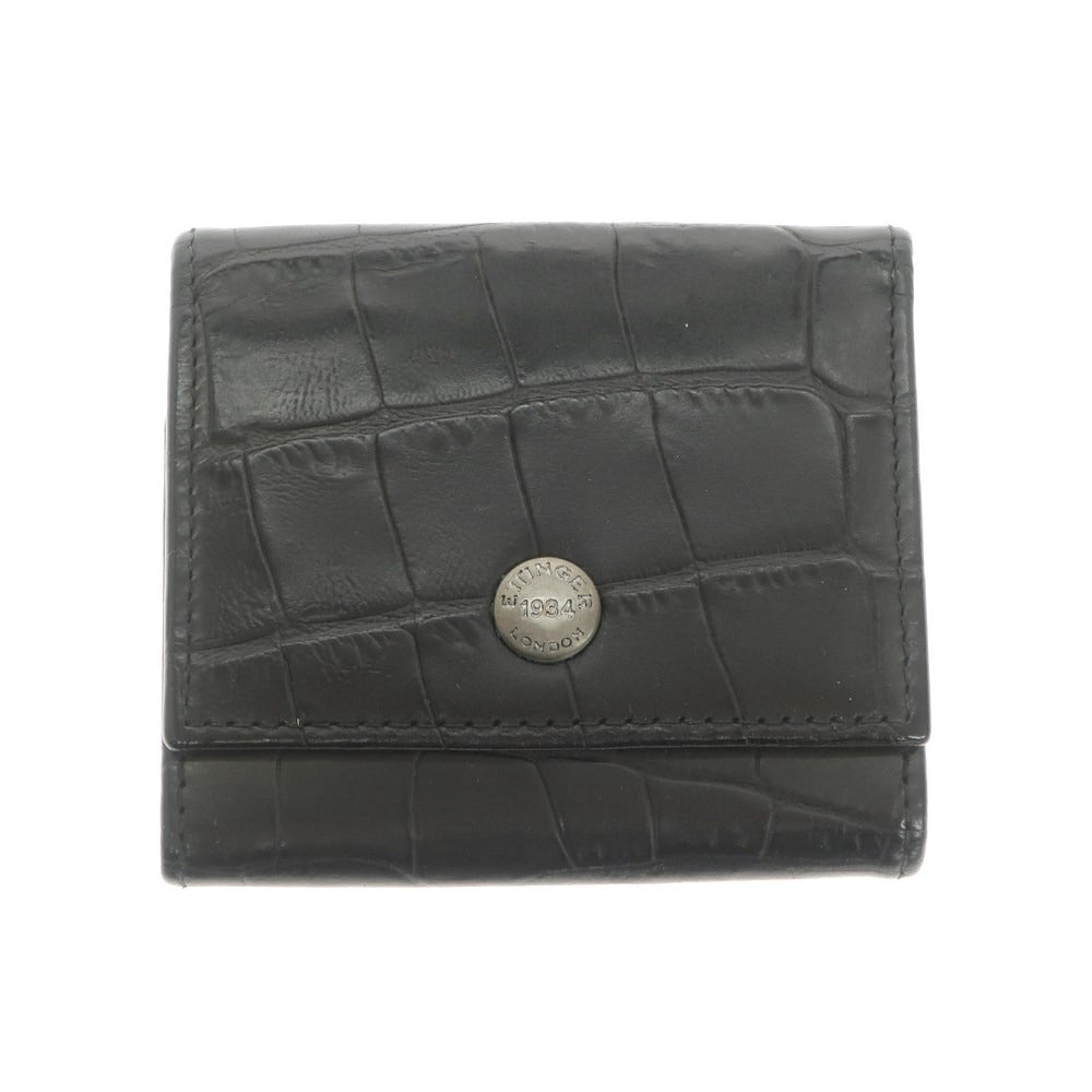 [Used] Ettinger Crocodile-embossed leather coin case in black [BLK] [S/S/A/W] [Condition: C] [Men&