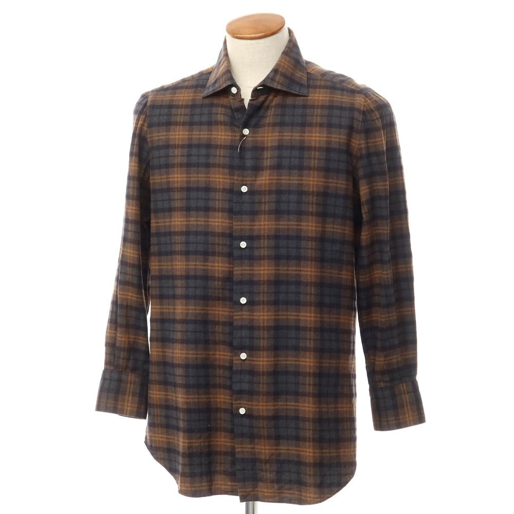 [Used] Finamore Cotton Check Wide Collar Flannel Shirt Brown x Gray [Size 40] [BRW] [S/S/A/W] [Condition Rank B] ​​[Men&