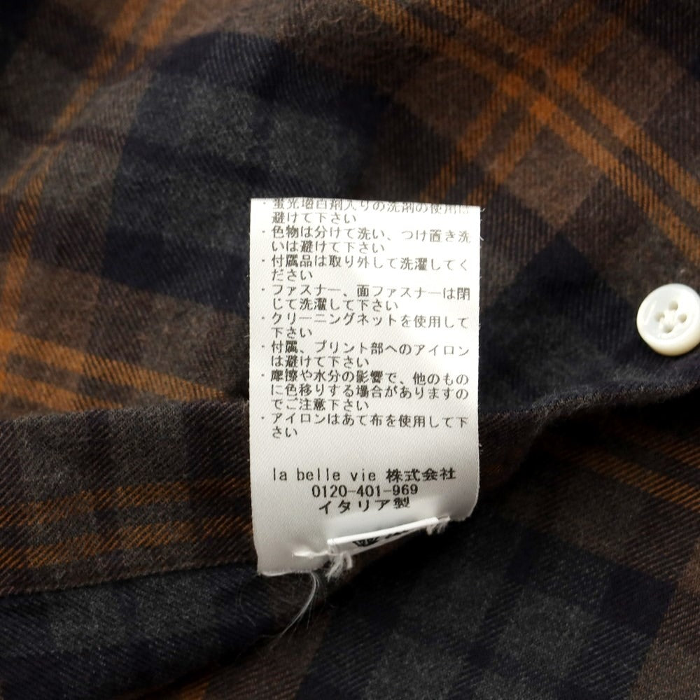 [Used] Finamore Cotton Check Wide Collar Flannel Shirt Brown x Gray [Size 40] [BRW] [S/S/A/W] [Condition Rank B] ​​[Men&