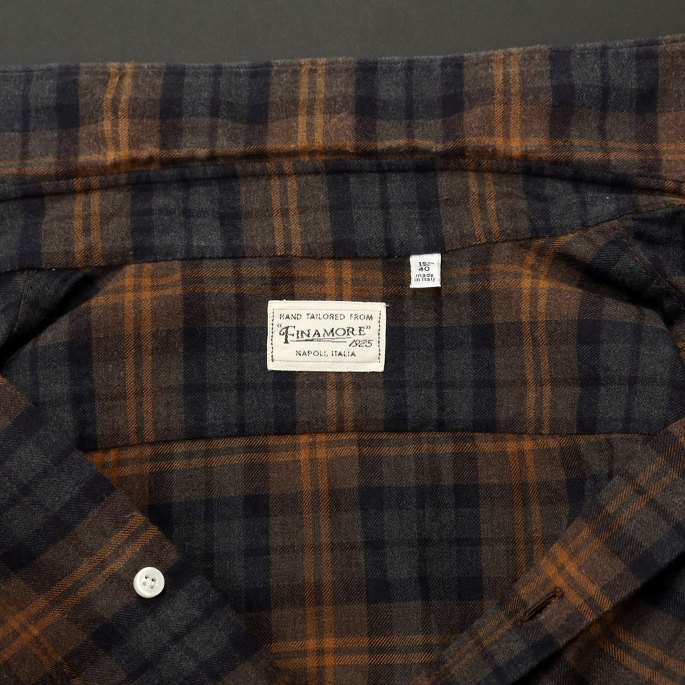 [Used] Finamore Cotton Check Wide Collar Flannel Shirt Brown x Gray [Size 40] [BRW] [S/S/A/W] [Condition Rank B] ​​[Men&