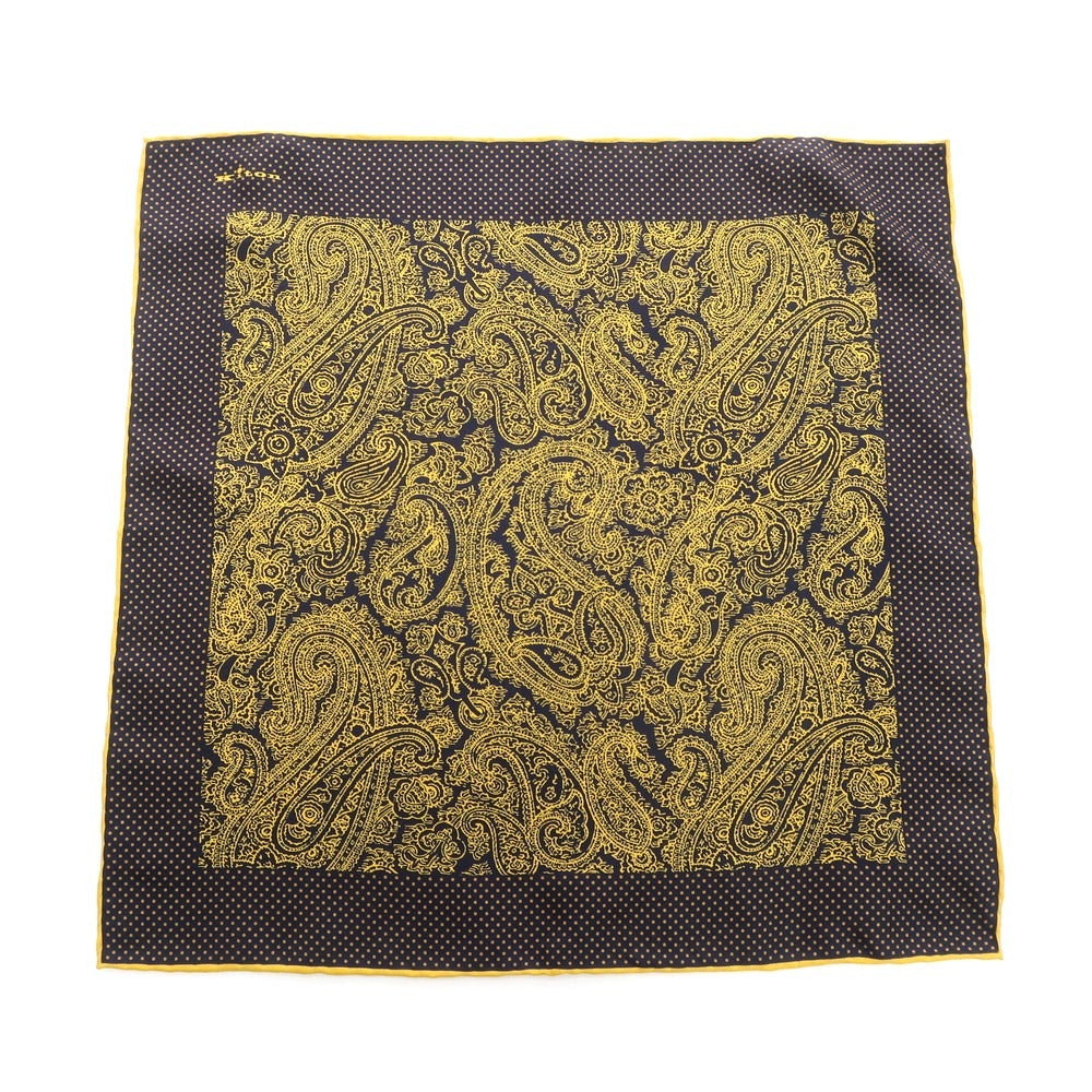 【中古】キートン Kiton シルク ペイズリー柄 ポケットチーフ ネイビーxイエロー【NVY】【S/S/A/W】【状態ランクA】【メンズ】【768789】