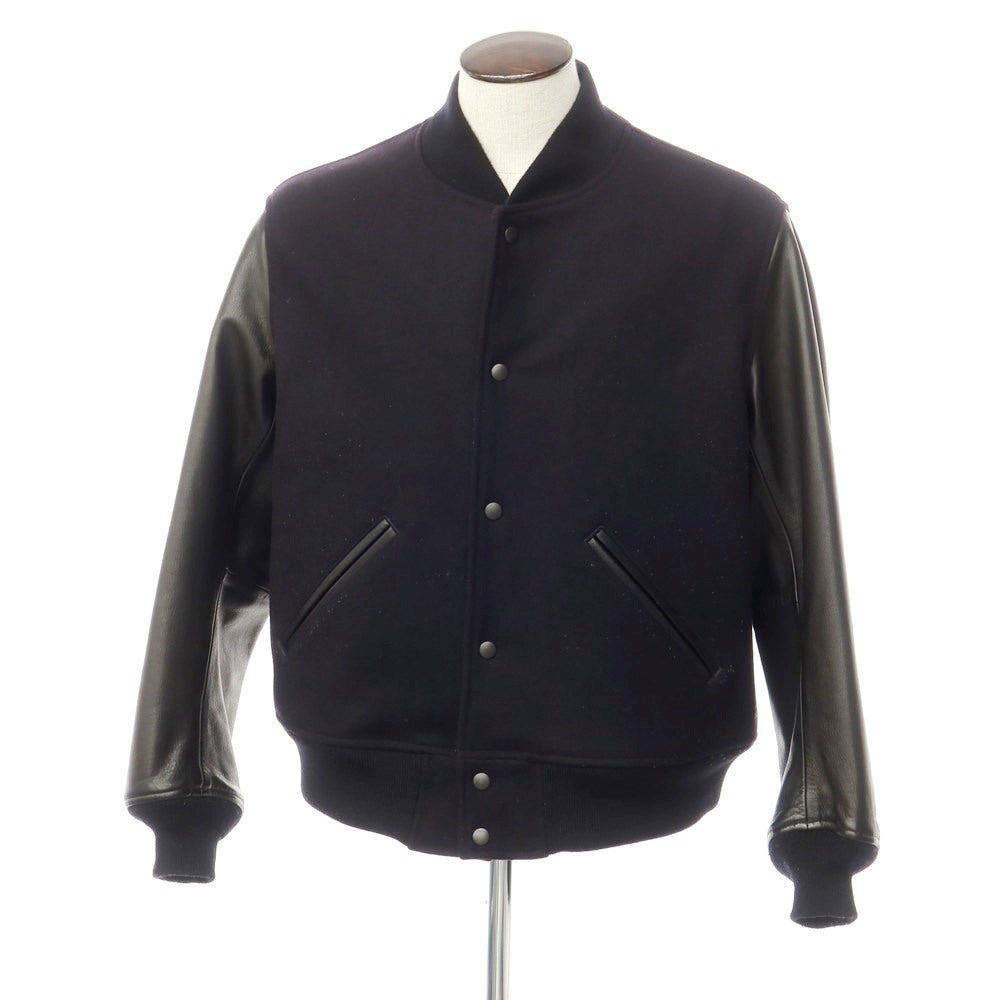 [Used] COMOLI BEAMS special order Melton wool leather varsity jacket, dark navy x black [Size 3] [BLK] [A/W] [Condition Rank B] ​​[Men&