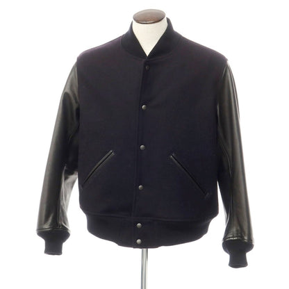 [Used] COMOLI BEAMS special order Melton wool leather varsity jacket, dark navy x black [Size 3] [BLK] [A/W] [Condition Rank B] ​​[Men&