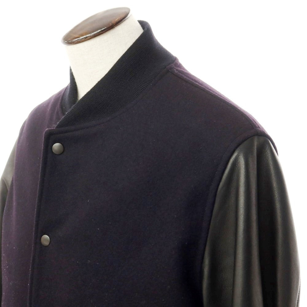 [Used] COMOLI BEAMS special order Melton wool leather varsity jacket, dark navy x black [Size 3] [BLK] [A/W] [Condition Rank B] ​​[Men&