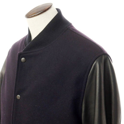 [Used] COMOLI BEAMS special order Melton wool leather varsity jacket, dark navy x black [Size 3] [BLK] [A/W] [Condition Rank B] ​​[Men&
