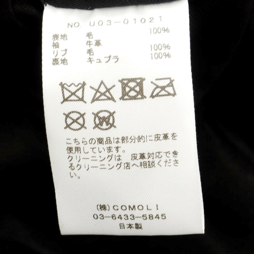 [Used] COMOLI BEAMS special order Melton wool leather varsity jacket, dark navy x black [Size 3] [BLK] [A/W] [Condition Rank B] ​​[Men&
