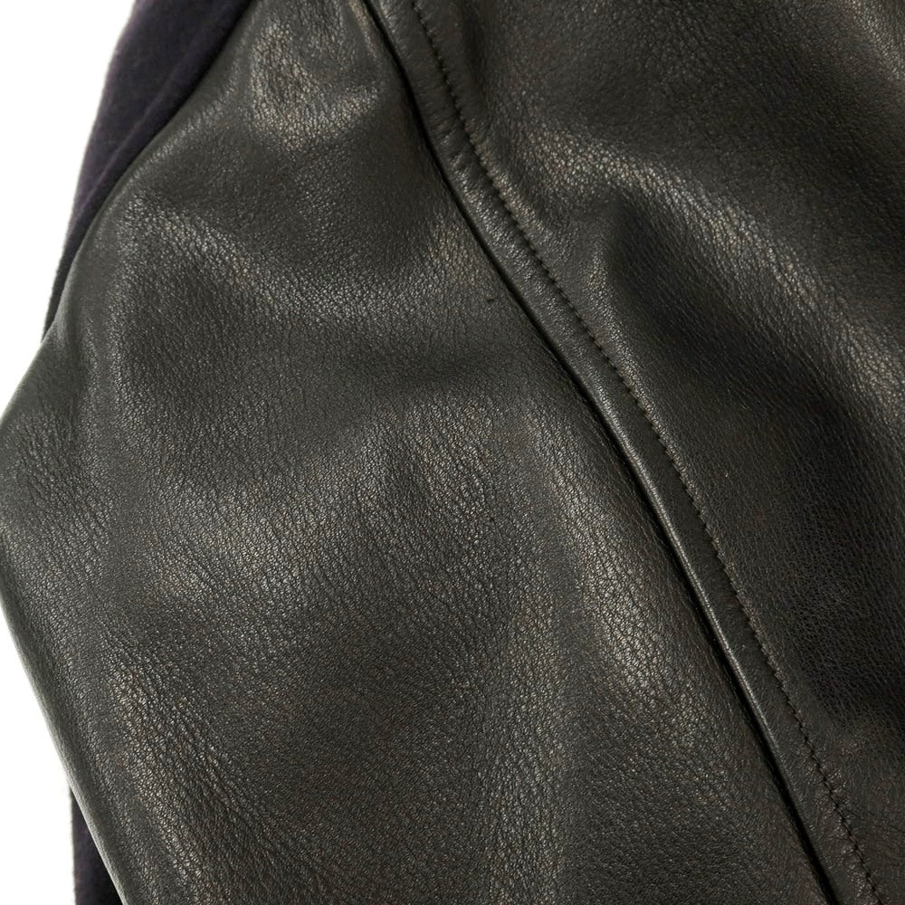 [Used] COMOLI BEAMS special order Melton wool leather varsity jacket, dark navy x black [Size 3] [BLK] [A/W] [Condition Rank B] ​​[Men&