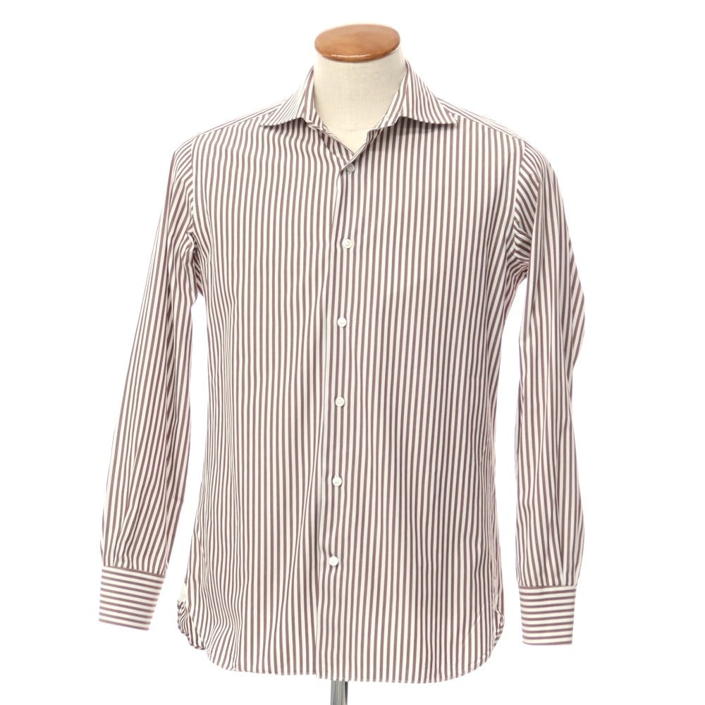 [Used] UNITED ARROWS Cotton Stripe Wide Collar Dress Shirt Brown x White [Size 39] [WHT] [S/S/A/W] [Condition Rank C] [Men&