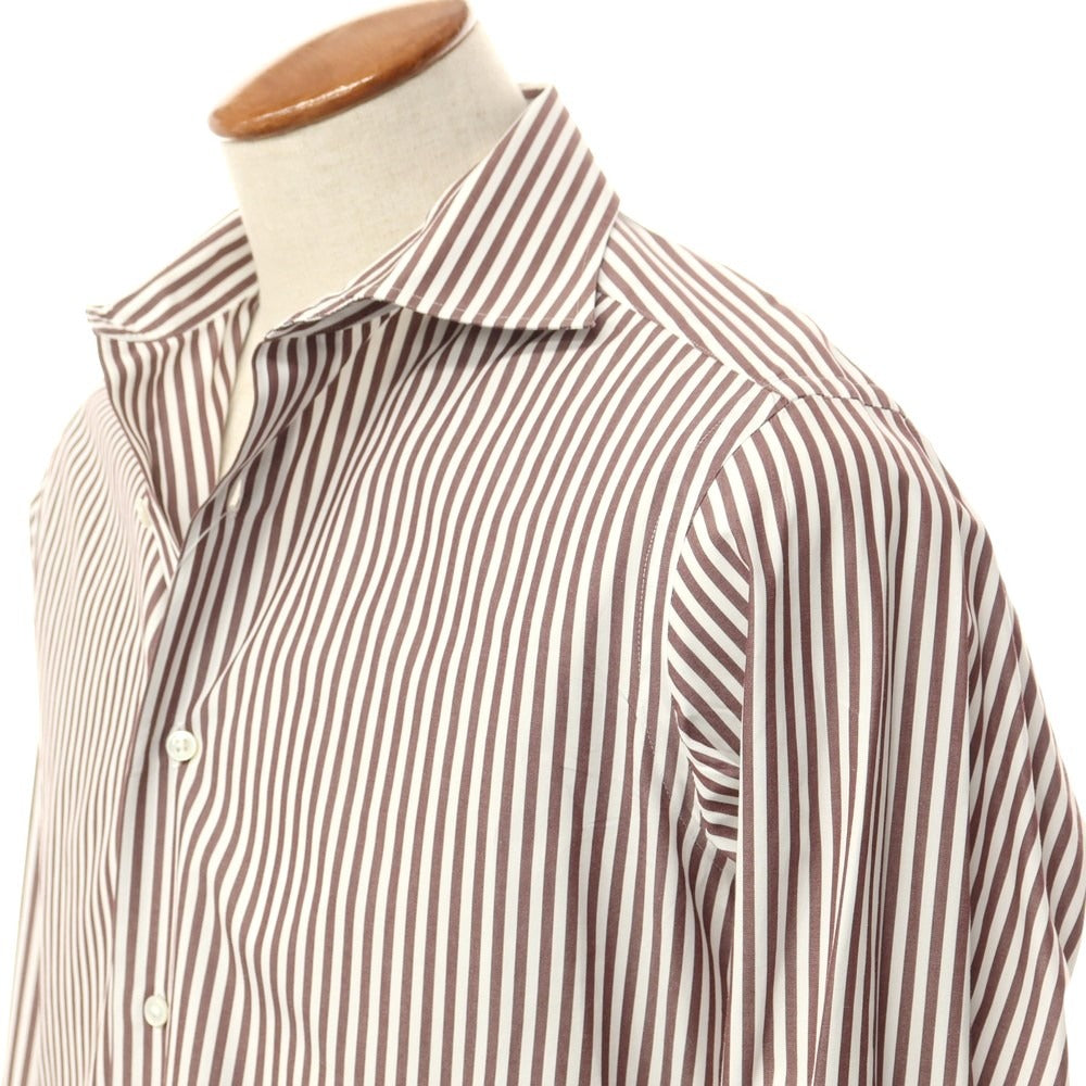 [Used] UNITED ARROWS Cotton Stripe Wide Collar Dress Shirt Brown x White [Size 39] [WHT] [S/S/A/W] [Condition Rank C] [Men&