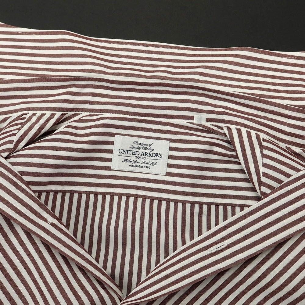 [Used] UNITED ARROWS Cotton Stripe Wide Collar Dress Shirt Brown x White [Size 39] [WHT] [S/S/A/W] [Condition Rank C] [Men&