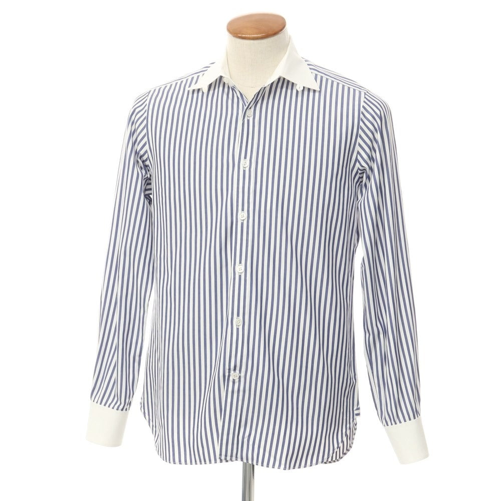 [Used] BEAMS F Cotton Stripe Tab Collar Cleric Shirt Dress Shirt White x Navy [Size 39] [WHT] [S/S/A/W] [Condition Rank C] [Men&