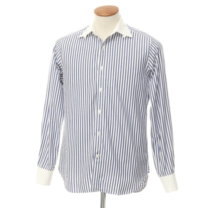 [Used] BEAMS F Cotton Stripe Tab Collar Cleric Shirt Dress Shirt White x Navy [Size 39] [WHT] [S/S/A/W] [Condition Rank C] [Men&