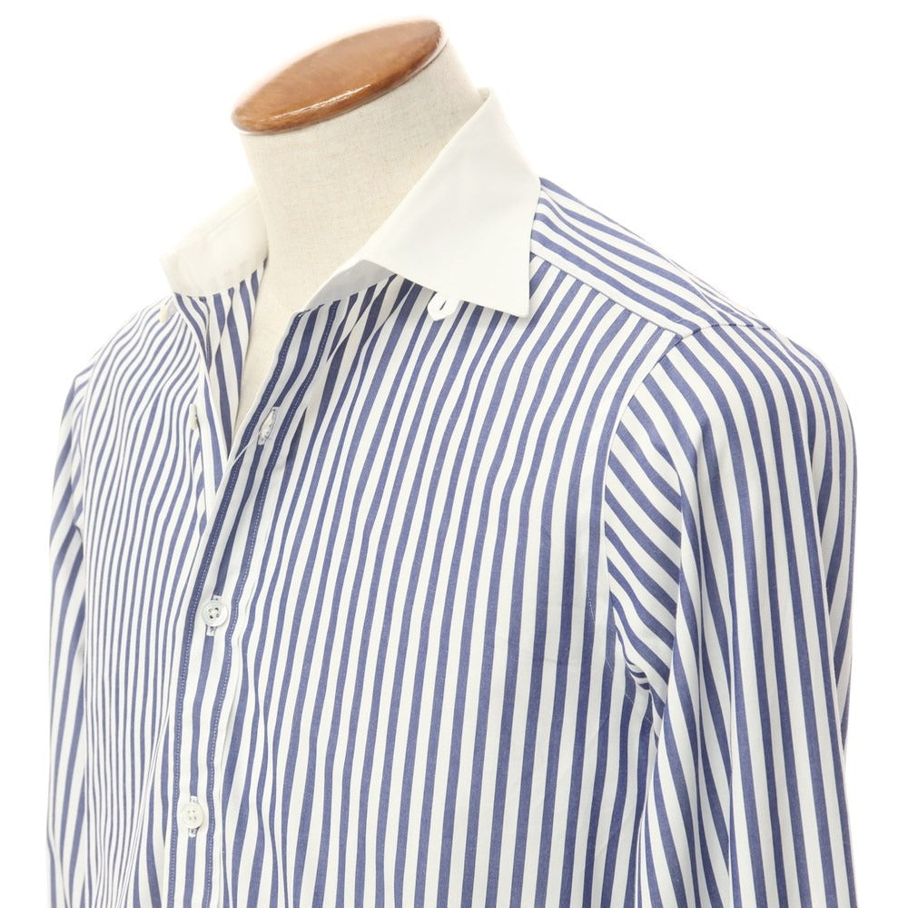 [Used] BEAMS F Cotton Stripe Tab Collar Cleric Shirt Dress Shirt White x Navy [Size 39] [WHT] [S/S/A/W] [Condition Rank C] [Men&