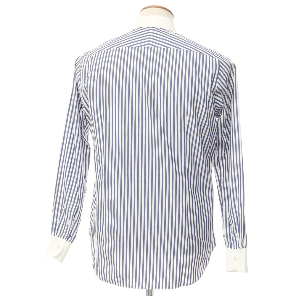 [Used] BEAMS F Cotton Stripe Tab Collar Cleric Shirt Dress Shirt White x Navy [Size 39] [WHT] [S/S/A/W] [Condition Rank C] [Men&