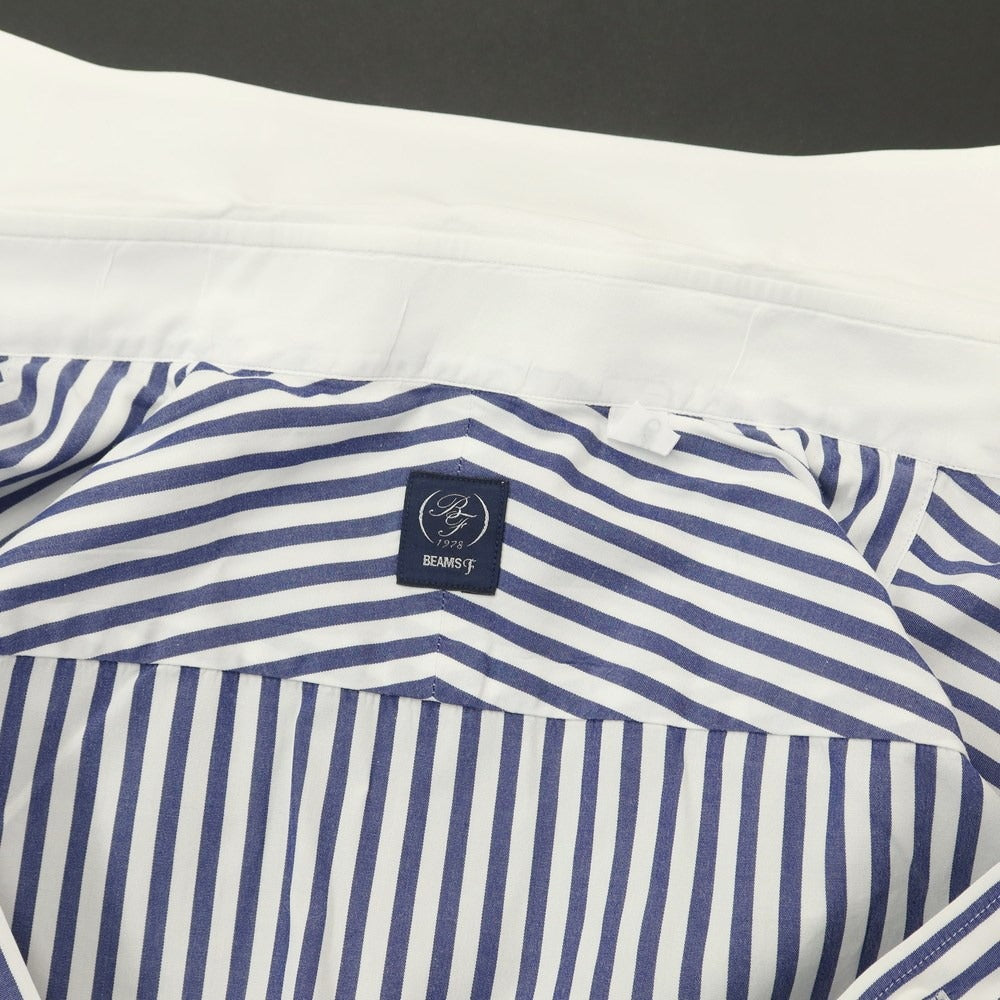 [Used] BEAMS F Cotton Stripe Tab Collar Cleric Shirt Dress Shirt White x Navy [Size 39] [WHT] [S/S/A/W] [Condition Rank C] [Men&