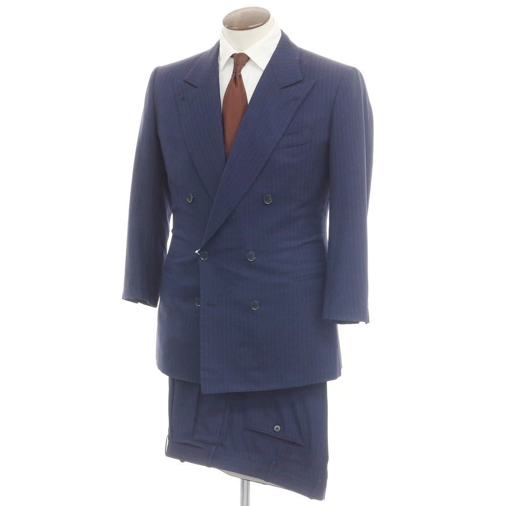 [Used] MARIO PECORA Wool Striped Double Breasted Suit Navy x Blue [No size indicated (L)] [Condition Rank D] [Men&