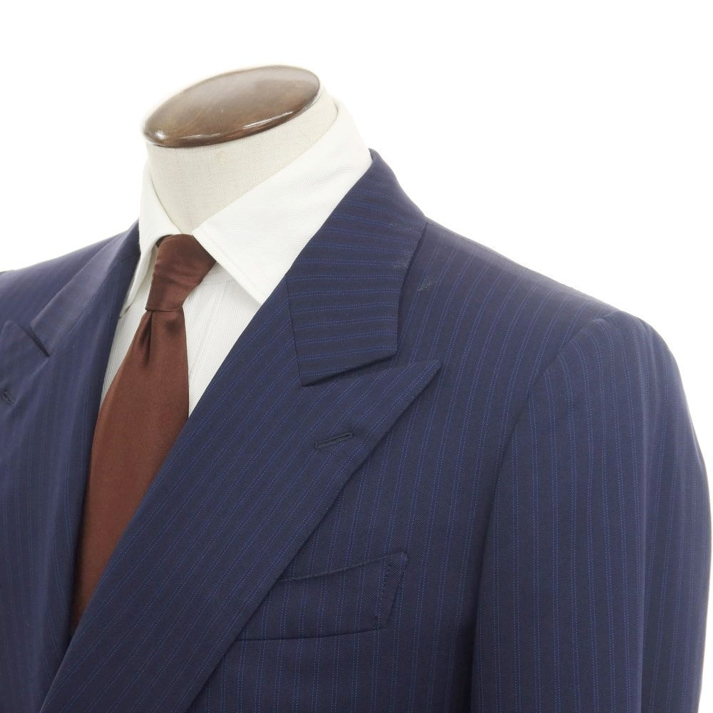 [Used] MARIO PECORA Wool Striped Double Breasted Suit Navy x Blue [No size indicated (L)] [Condition Rank D] [Men&