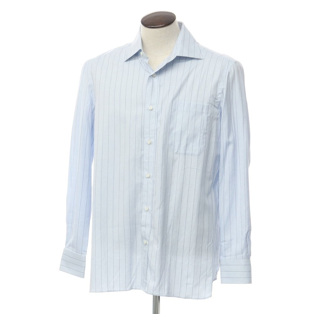 [Used] Luigi Borrelli Cotton Striped Wide Collar Dress Shirt Light Blue x Navy [Size 42] [BLU] [S/S/A/W] [Condition Rank B] ​​[Men&