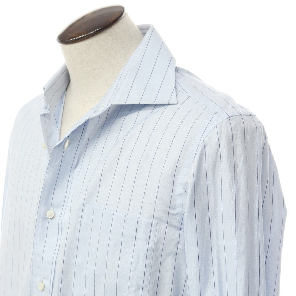 [Used] Luigi Borrelli Cotton Striped Wide Collar Dress Shirt Light Blue x Navy [Size 42] [BLU] [S/S/A/W] [Condition Rank B] ​​[Men&