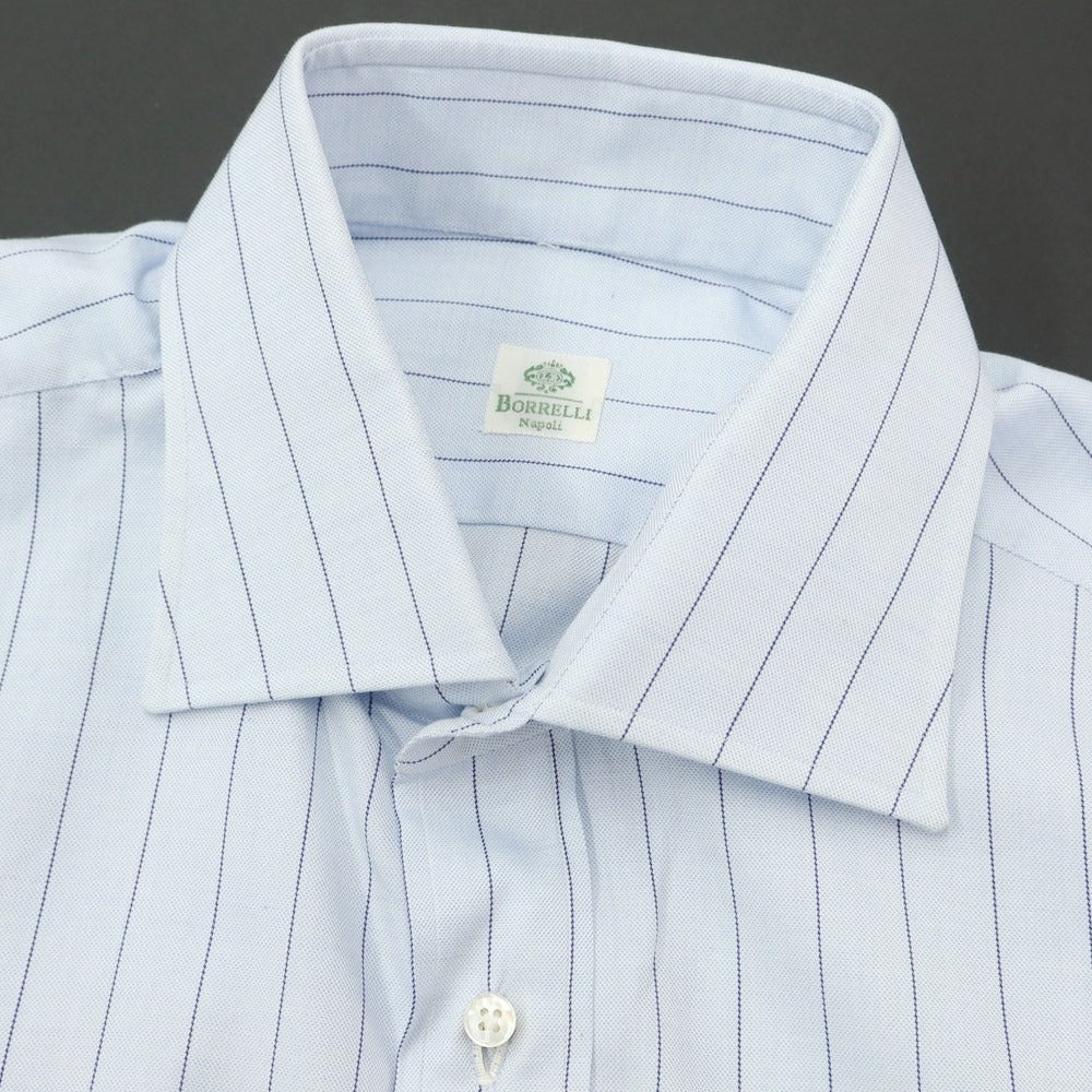 [Used] Luigi Borrelli Cotton Striped Wide Collar Dress Shirt Light Blue x Navy [Size 42] [BLU] [S/S/A/W] [Condition Rank B] ​​[Men&