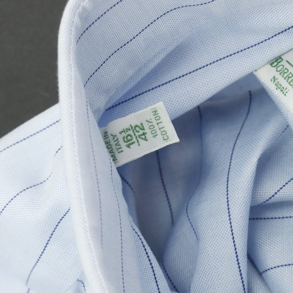 [Used] Luigi Borrelli Cotton Striped Wide Collar Dress Shirt Light Blue x Navy [Size 42] [BLU] [S/S/A/W] [Condition Rank B] ​​[Men&