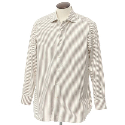 [Used] ISAIA Cotton Stripe Wide Collar Dress Shirt White x Brown [Size 43] [WHT] [S/S/A/W] [Condition Rank C] [Men&