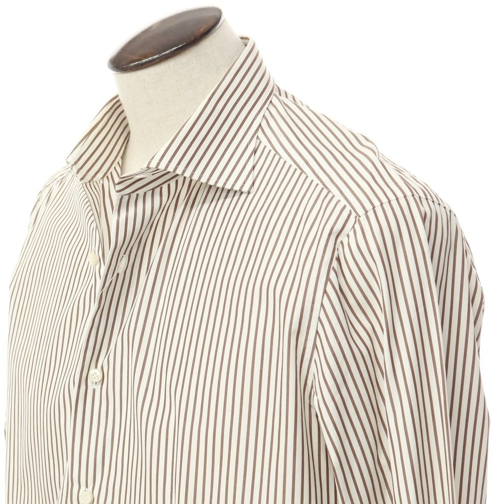 [Used] ISAIA Cotton Stripe Wide Collar Dress Shirt White x Brown [Size 43] [WHT] [S/S/A/W] [Condition Rank C] [Men&