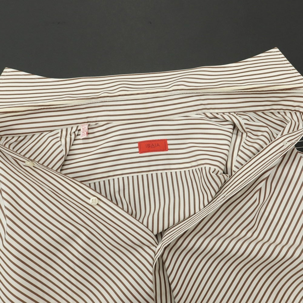 [Used] ISAIA Cotton Stripe Wide Collar Dress Shirt White x Brown [Size 43] [WHT] [S/S/A/W] [Condition Rank C] [Men&