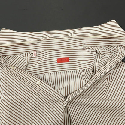 [Used] ISAIA Cotton Stripe Wide Collar Dress Shirt White x Brown [Size 43] [WHT] [S/S/A/W] [Condition Rank C] [Men&