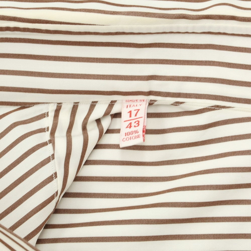 [Used] ISAIA Cotton Stripe Wide Collar Dress Shirt White x Brown [Size 43] [WHT] [S/S/A/W] [Condition Rank C] [Men&