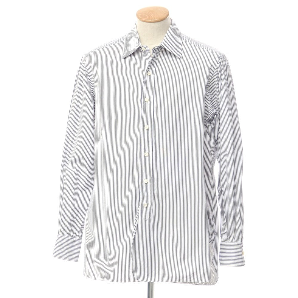 [Used] Anna Matuozzo Cotton Striped Regular Collar Dress Shirt White x Navy [42] [Condition Rank C] [Men&