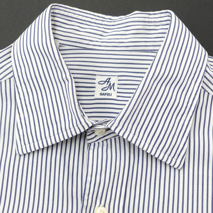 [Used] Anna Matuozzo Cotton Striped Regular Collar Dress Shirt White x Navy [42] [Condition Rank C] [Men&