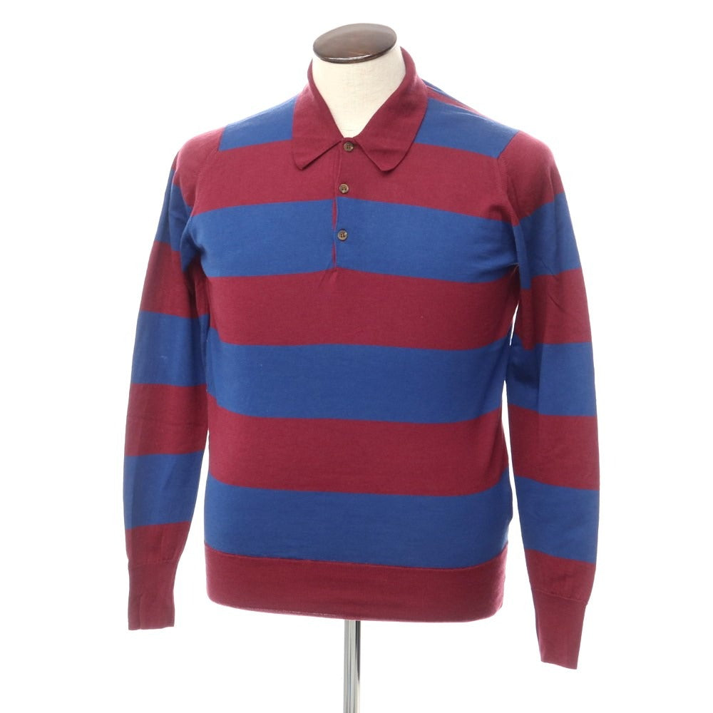 [Used] John Smedley JOHN SMEDLEY High gauge wool striped polo knit Maroon x Navy [Size L] [RED] [A/W] [Condition Rank B] ​​[Men&