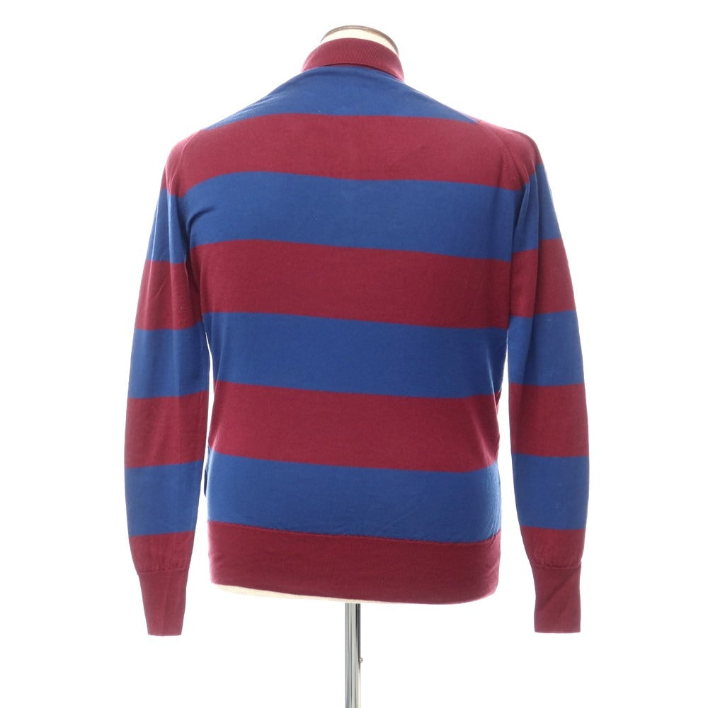 [Used] John Smedley JOHN SMEDLEY High gauge wool striped polo knit Maroon x Navy [Size L] [RED] [A/W] [Condition Rank B] ​​[Men&