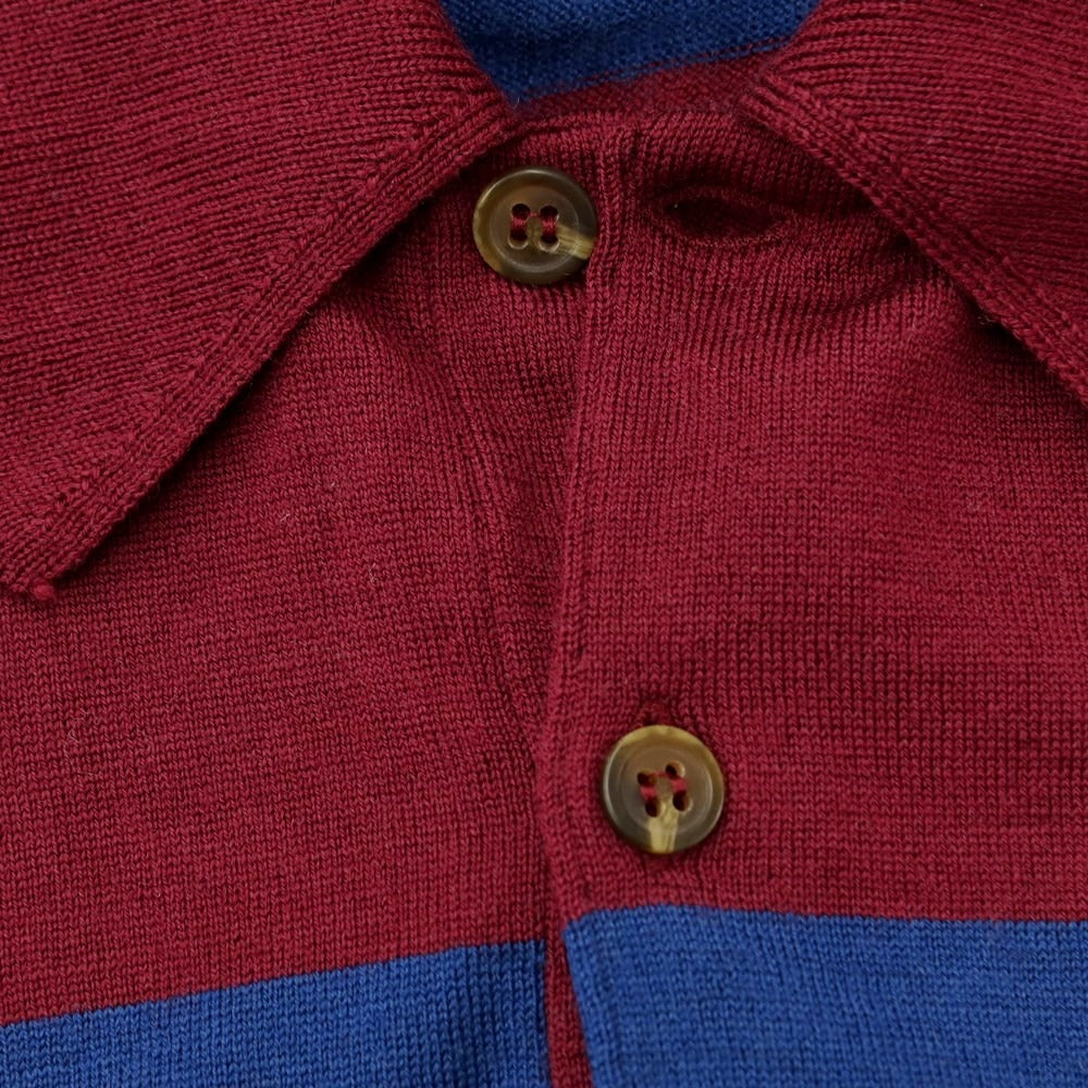 [Used] John Smedley JOHN SMEDLEY High gauge wool striped polo knit Maroon x Navy [Size L] [RED] [A/W] [Condition Rank B] ​​[Men&