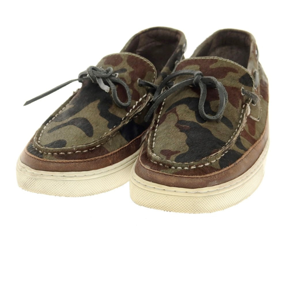 [Used] Saks Fifth Avenue camouflage pattern pony-skin sneakers, olive [10.5] [Condition: C] [Men&